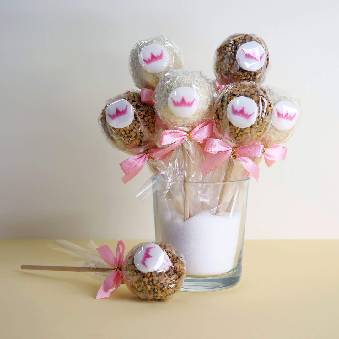 12 Cake-Pops mit Logo, Hasel- und Kokosnuss