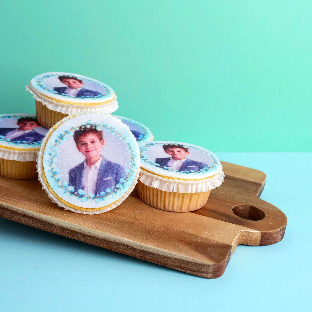 Blaue Eukalyptus Foto-Cupcakes (9 Stück)