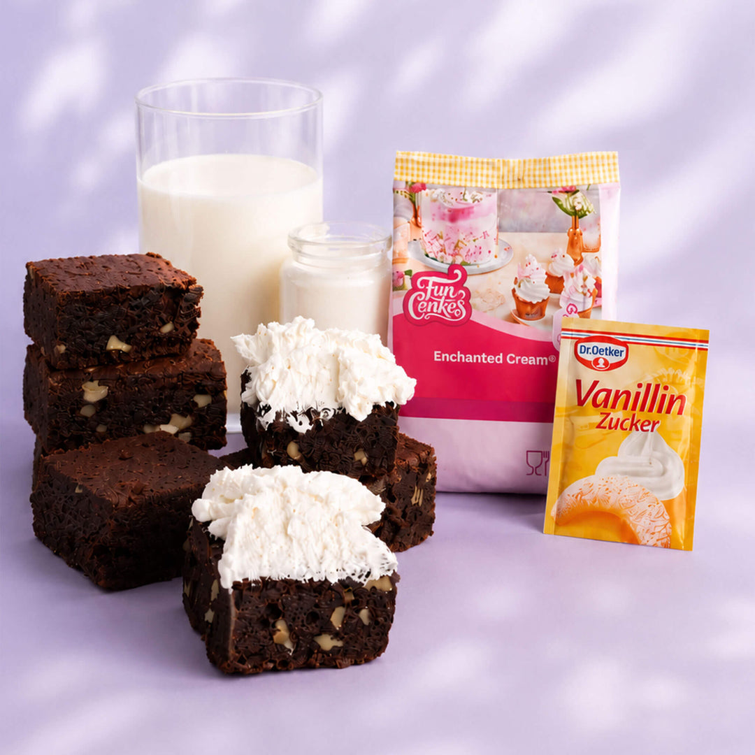 Brownie zum Selberschneiden mit Vanilleeis-Mix