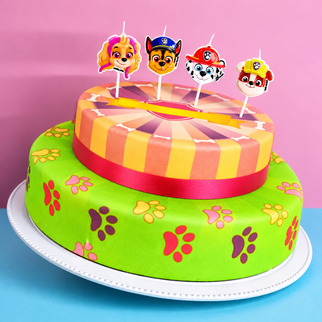 Paw Patrol® auf 2-stöckiger pinker Hundepfoten-Torte