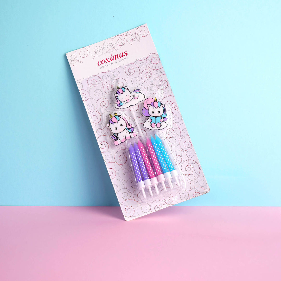Buntes Einhorn-Tortenkerzen-Set (12+3 Stück)