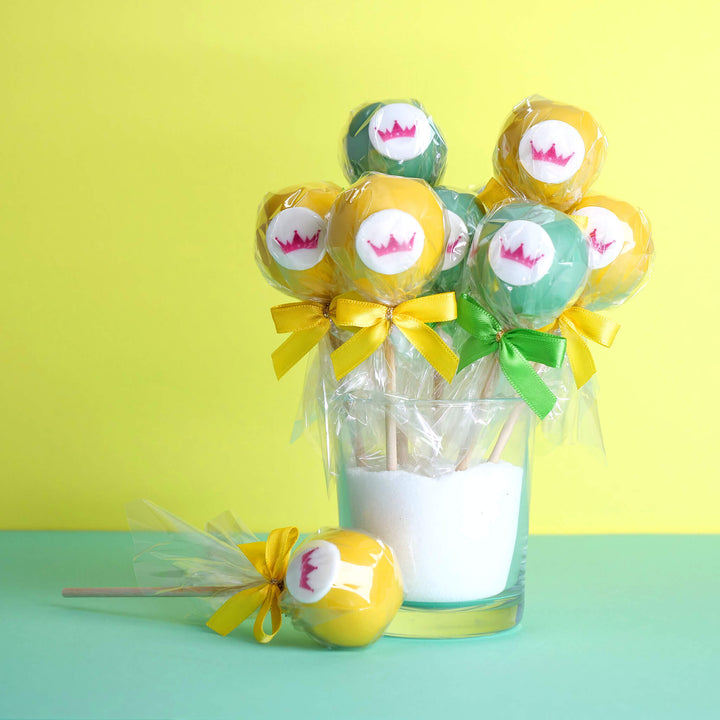 Bunte Cake-Pops mit Logo in 2 Farben (2x6 Stück)