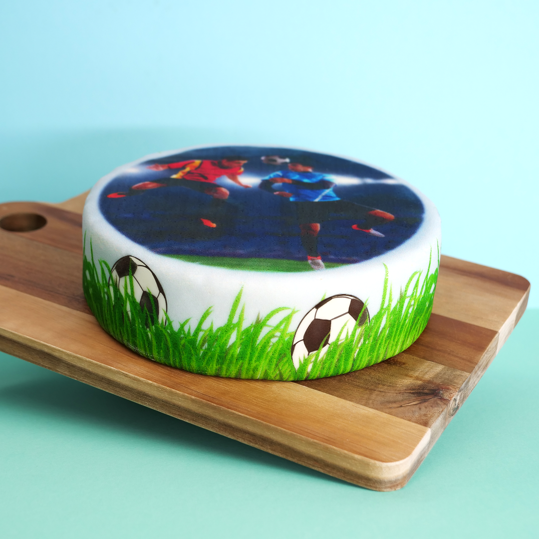 Fototorte mit Fußball-Rahmen, rund