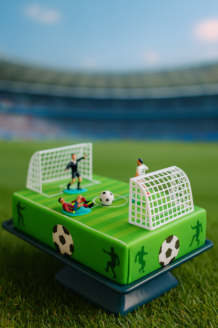 Fußballfeld-Torte mit Fußballern
