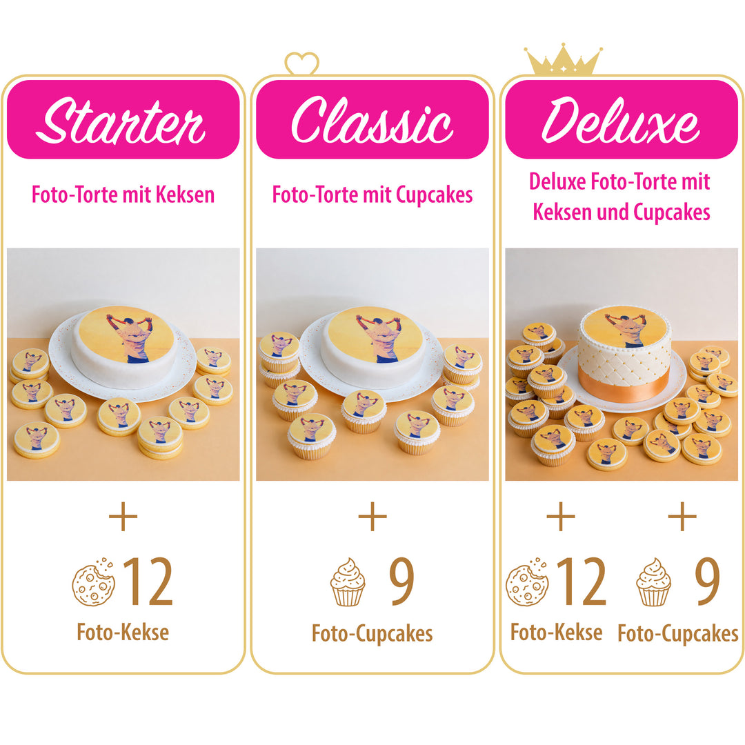 Fototorten-Set mit Keksen oder Cupcakes