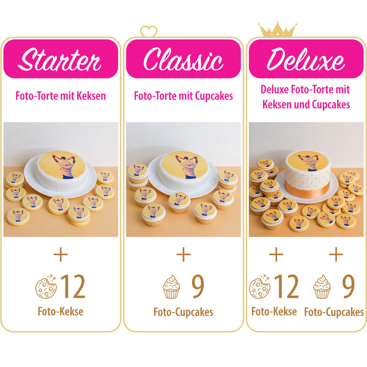Fototorten-Set mit Keksen oder Cupcakes