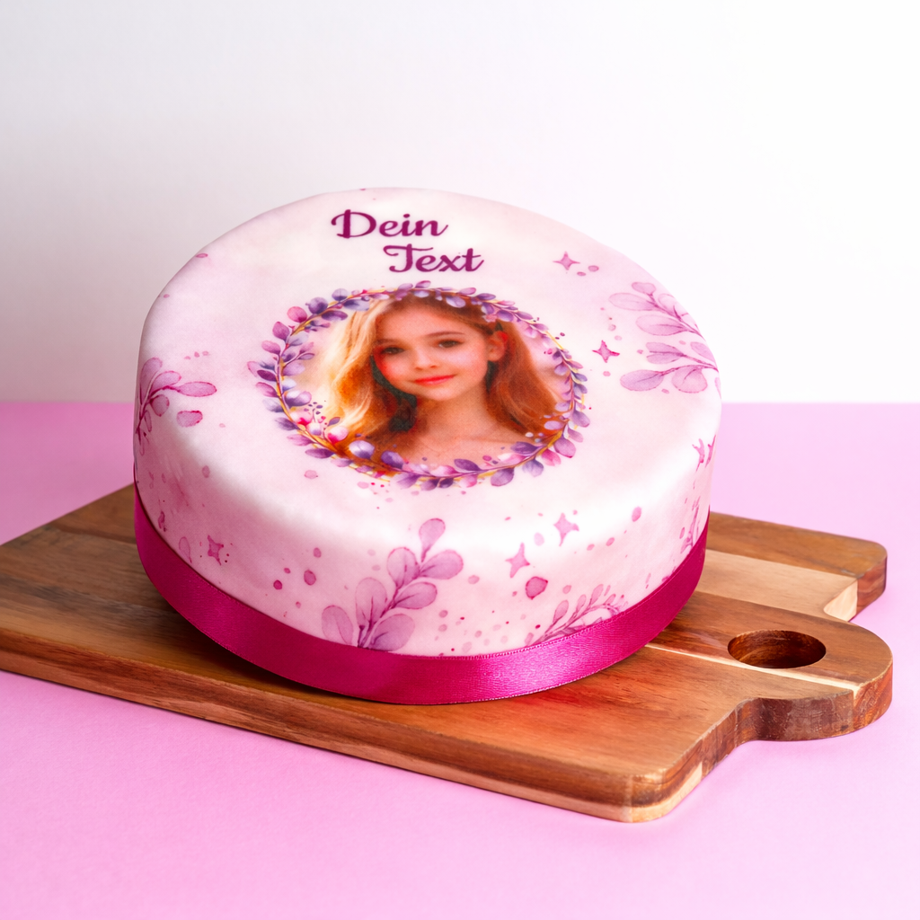 Rosa Eukalyptus Foto-Torte + individuelle Beschriftung