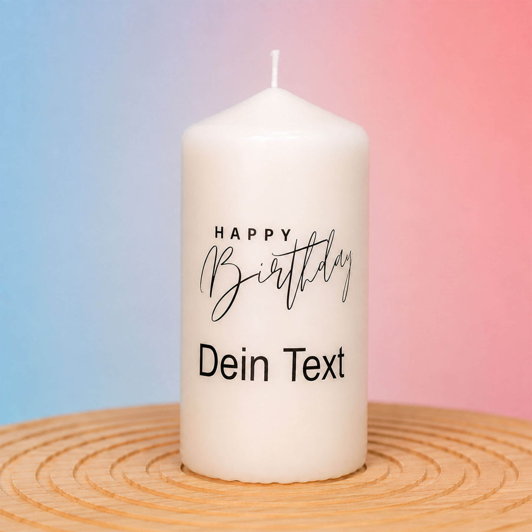 Individuelle Geburtstagskerze „Happy Birthday“ mit Wunschtext
