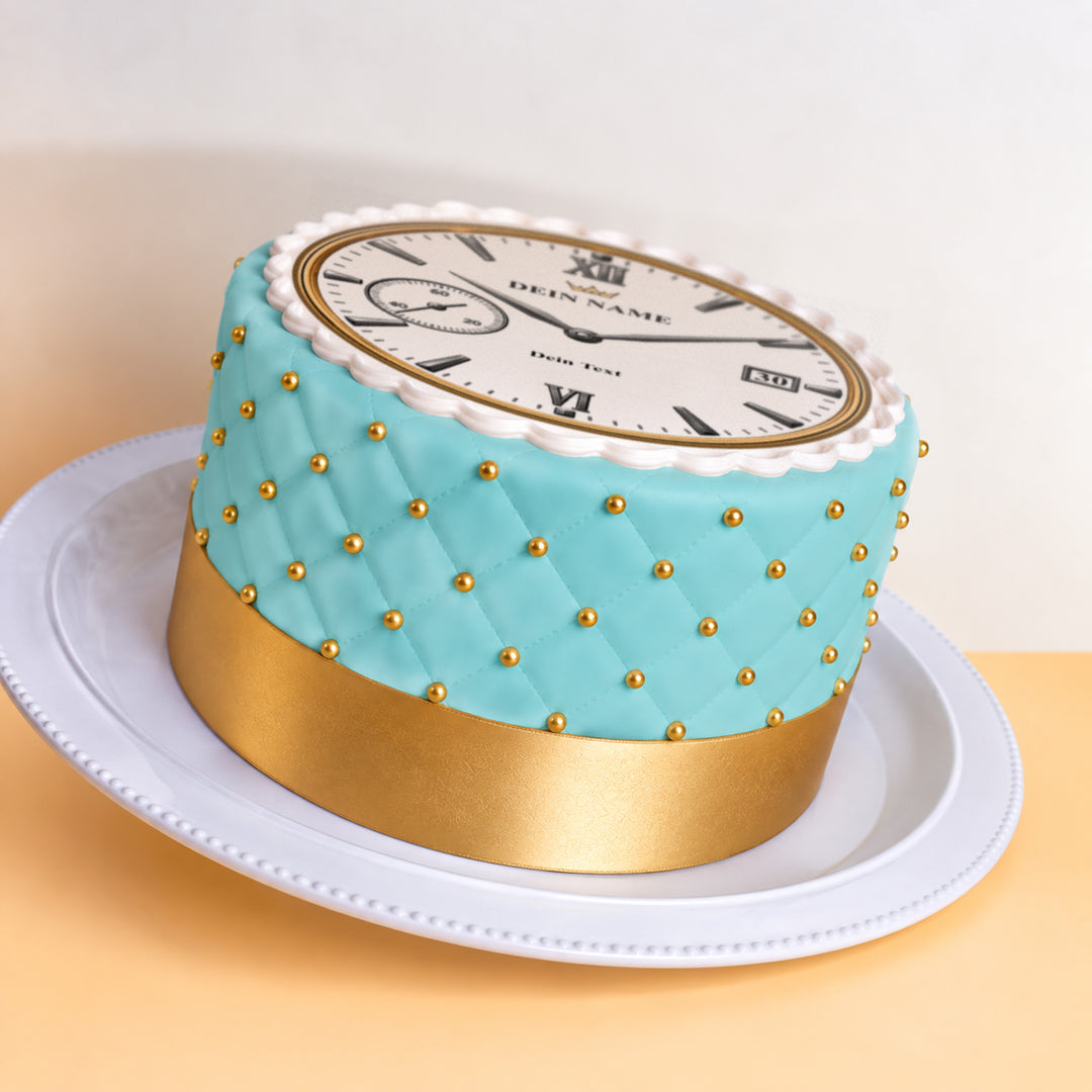 Luxusuhr-Torte Deluxe Blau mit Wunschtext & Wunschzahl