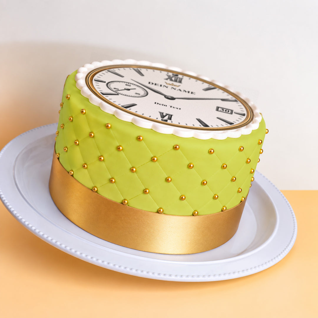 Luxusuhr-Torte Deluxe Grün mit Wunschtext & Wunschzahl