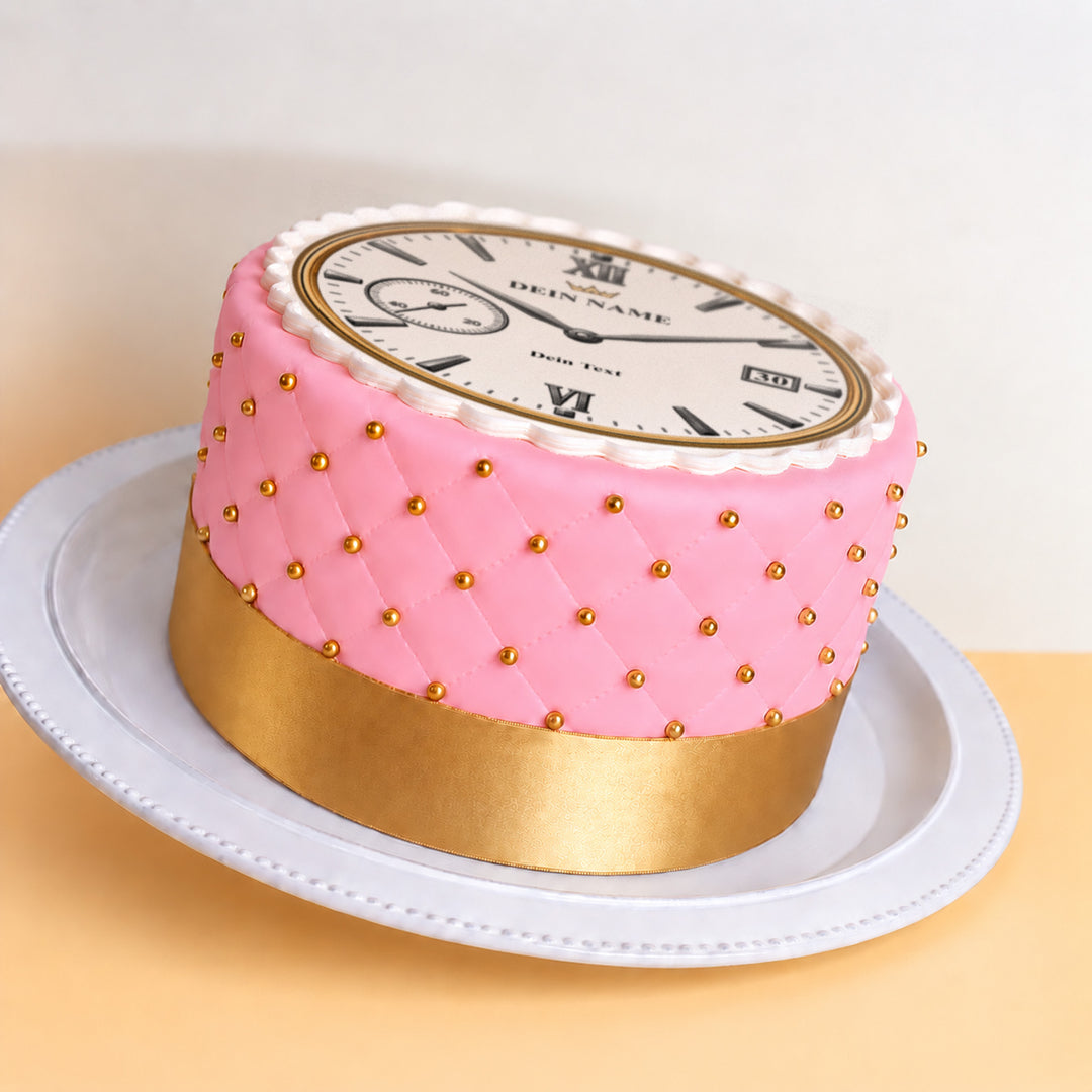 Luxusuhr-Torte Deluxe Pink mit Wunschtext & Wunschzahl