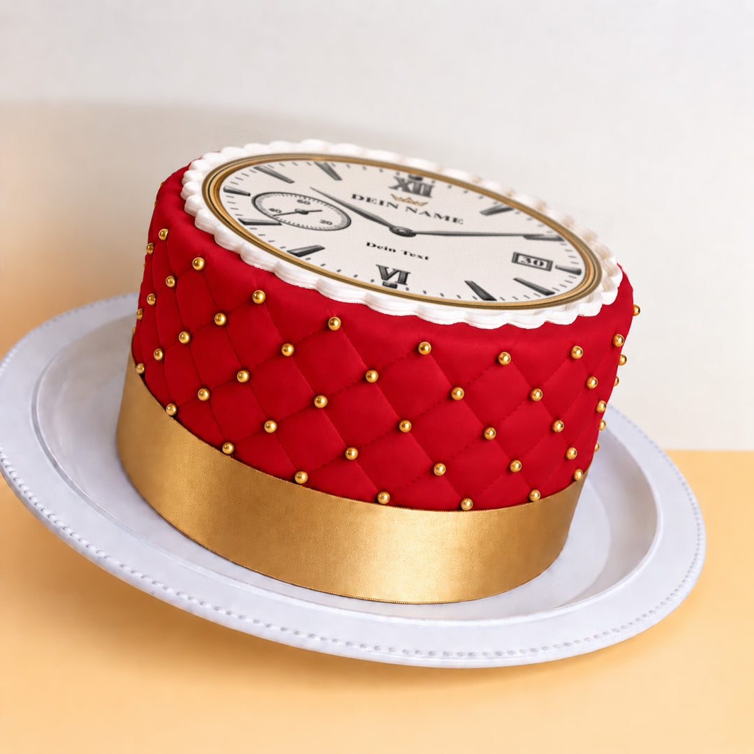Luxusuhr-Torte Deluxe Rot mit Wunschtext & Wunschzahl