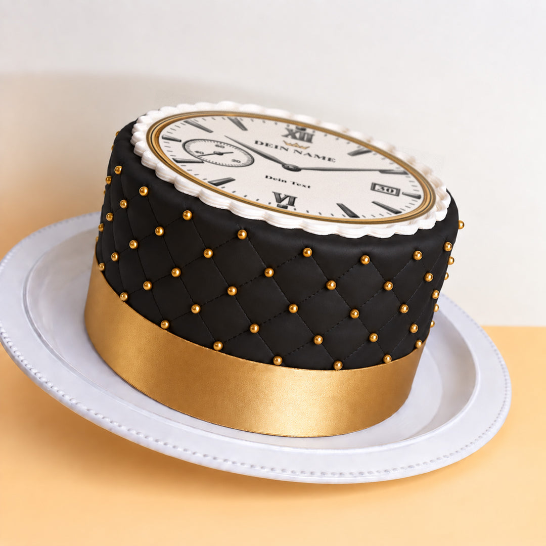 Luxusuhr-Torte Deluxe Schwarz mit Wunschtext & Wunschzahl