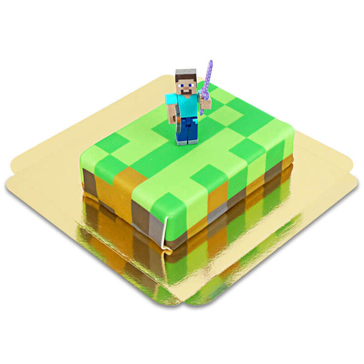 Minecraft®-Figur auf Spielewelt-Torte