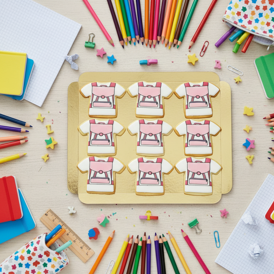 Pinke Schulranzen-Kekse (12 Stück)