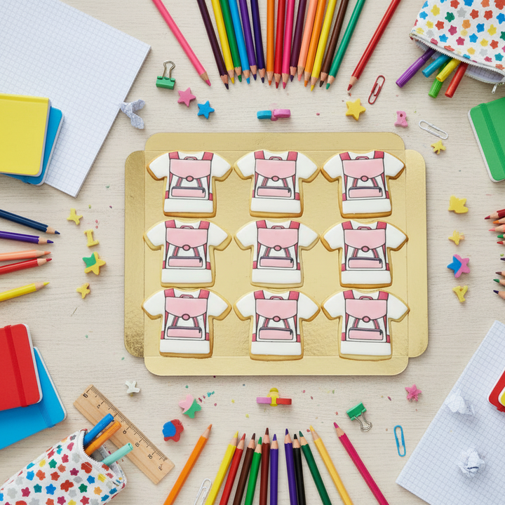 Pinke Schulranzen-Kekse (12 Stück)