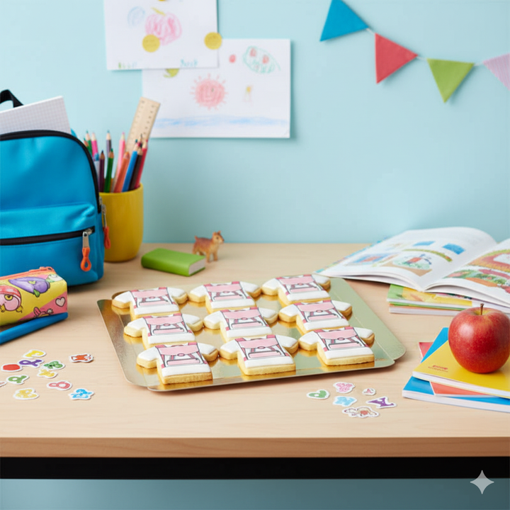 Pinke Schulranzen-Kekse (12 Stück)