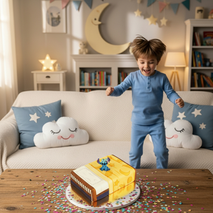 Stitch® mit Schrulle auf Bett-Torte