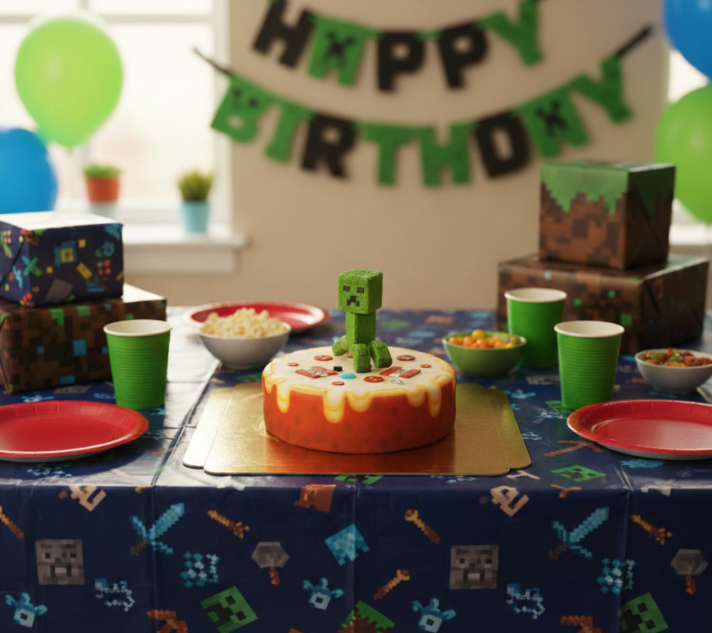 Minecraft®-Figur auf runder TNT-Torte