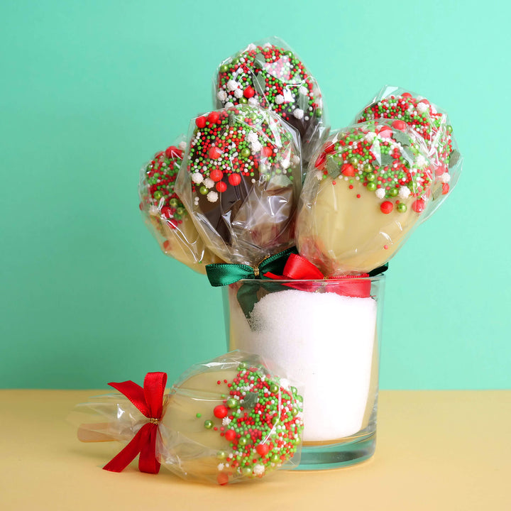 Weihnachts-Cake-Popsicle mit rot-grünen Streuseln (10 Stück)