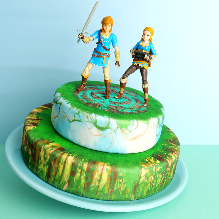 Zelda® & Link® auf zweistöckiger Waldruine-Torte