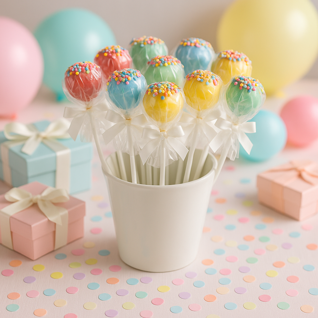 Bunte Cake-Pops mit Streusel-Konfetti (12 Stück)