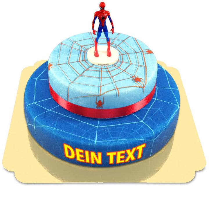 Spider-Man® auf zweistöckiger Spinnennetz-Torte mit Band