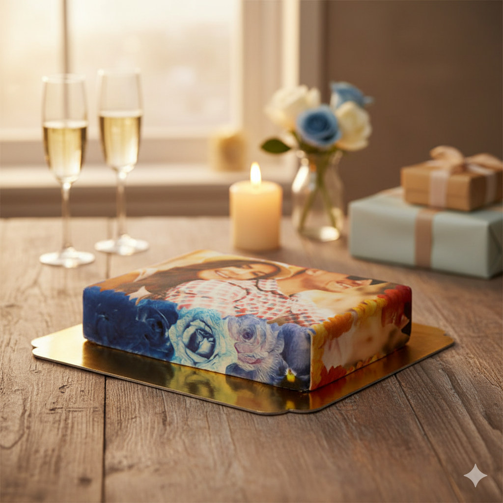 Fototorte im bunte Blumen-Rahmen