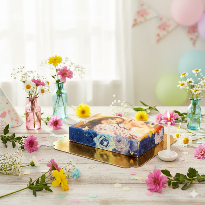 Fototorte im bunte Blumen-Rahmen