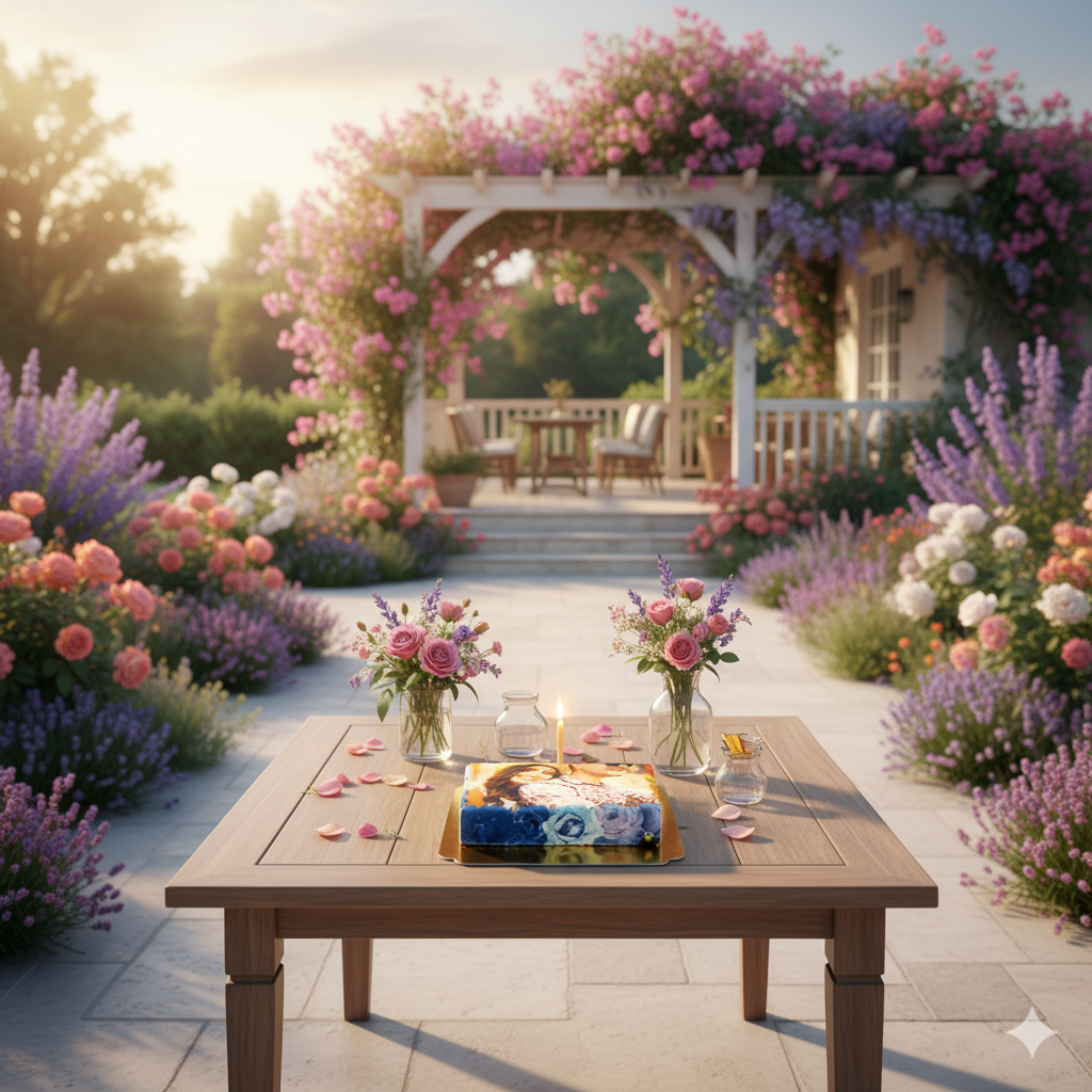 Fototorte im bunte Blumen-Rahmen