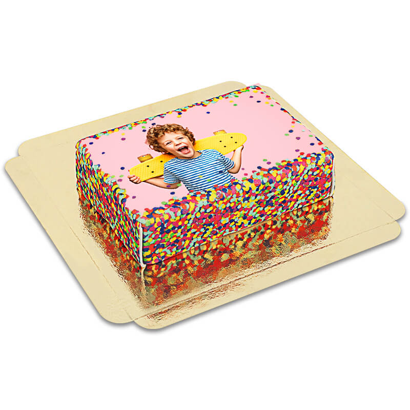 Fototorte mit Konfetti-Rahmen