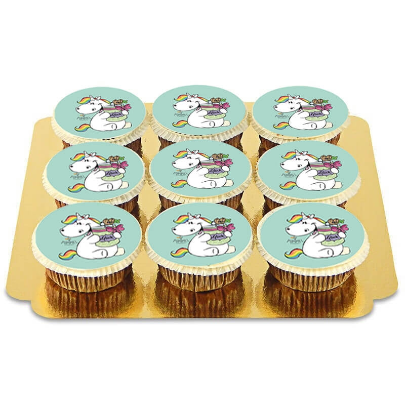 9 Grüne Pummeleinhorn Glücks-Cupcakes