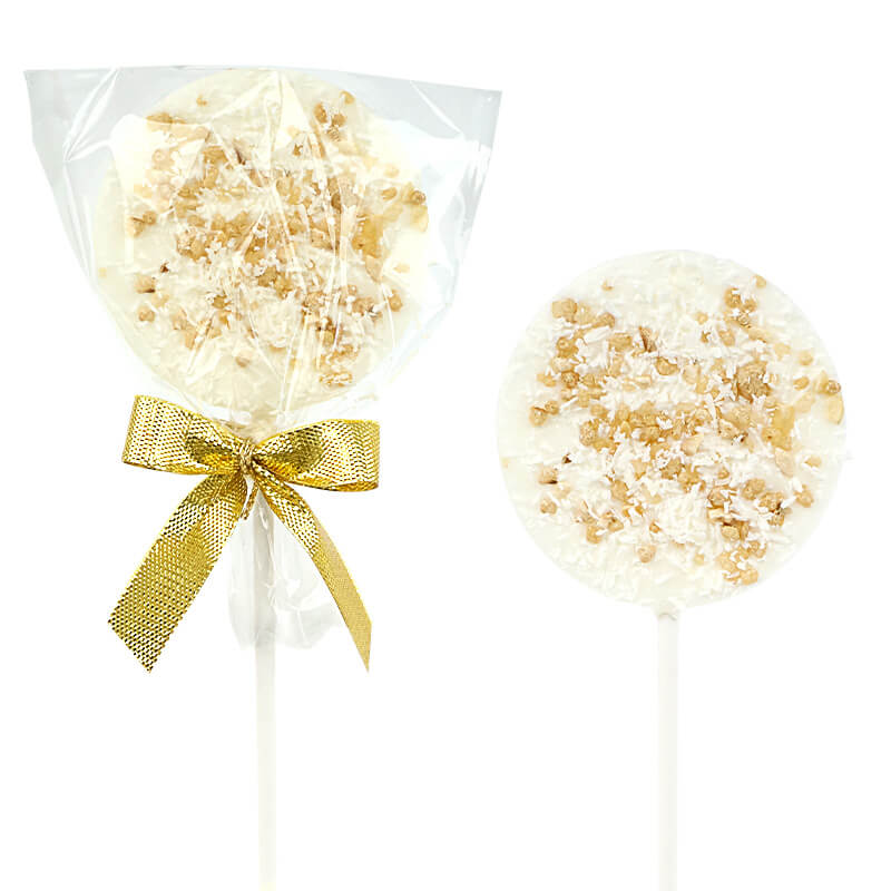 Weiße Lollis mit Mandelkrokant und Kokosflocken (10 Stück)