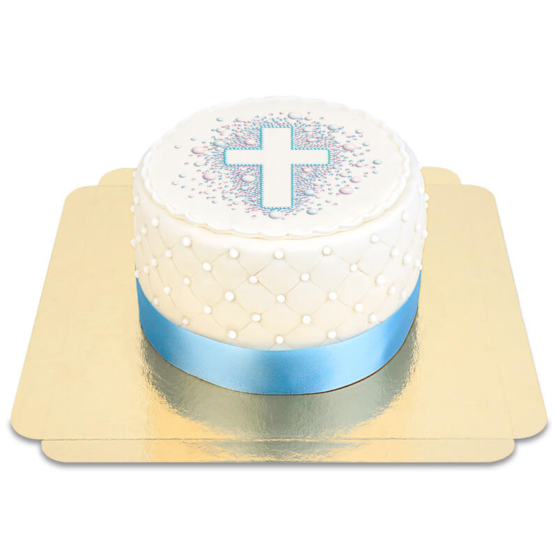 Blaue Deluxe Perlen-Torte mit Kreuz