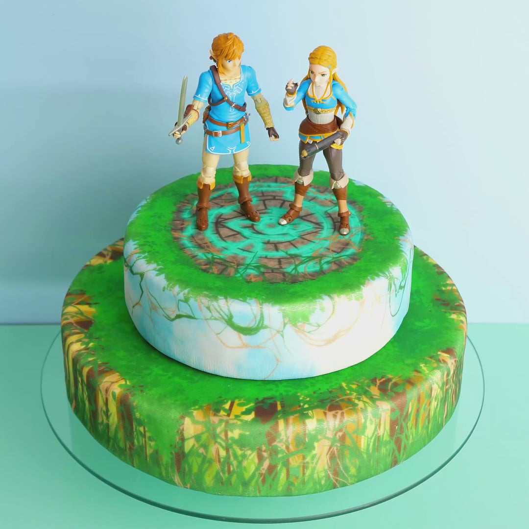 Zelda® & Link® auf zweistöckiger Waldruine-Torte