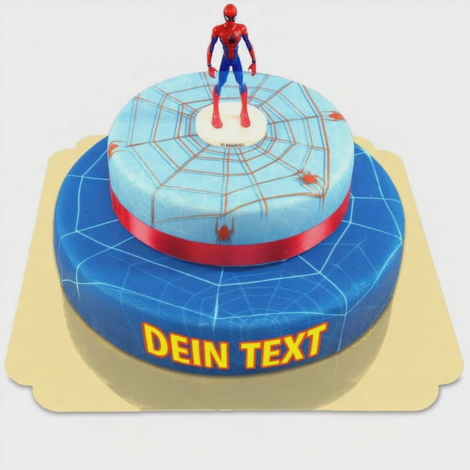 Spider-Man® auf zweistöckiger Spinnennetz-Torte mit Band