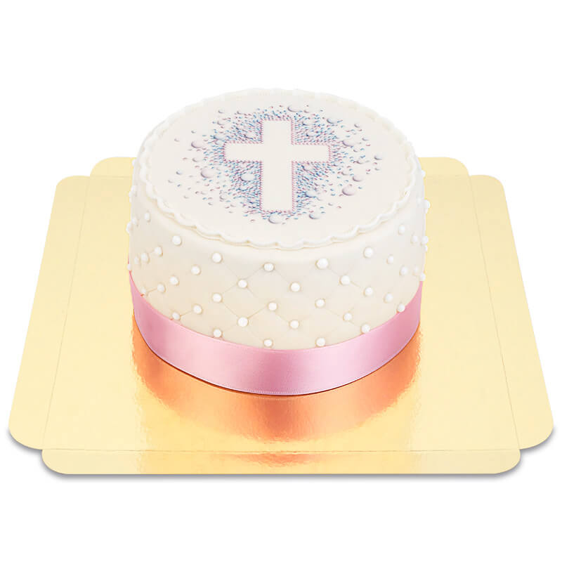 Rosa Deluxe Perlen-Torte mit Kreuz
