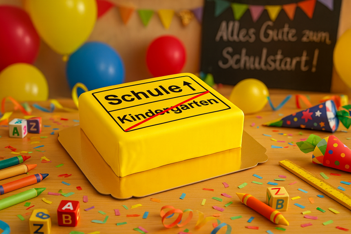 Eckige Straßenschild-Torte Einschulung