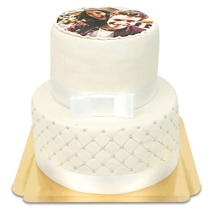 Weiße Foto-Hochzeitstorte "White Wedding"