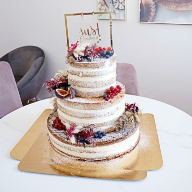 Boho Wedding Vanille-Himbeere 3-stöckig inkl. Deko und Cake-Topper - für 65 Personen!
