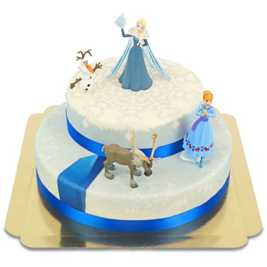 Die Eiskönigin® Elsa, Schwester Anna & Olaf Figuren auf 2-stöckiger Schneeflocken-Torte