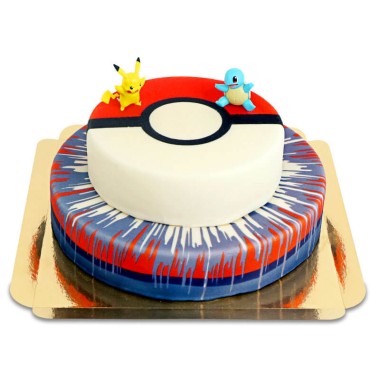 Pokémon®-Figur auf zweistöckiger Spielball-Torte