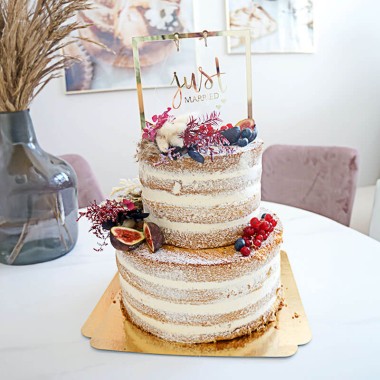 Boho Wedding Vanille-Himbeere 2-stöckig inkl. Deko und Cake-Topper - für 30 Personen!